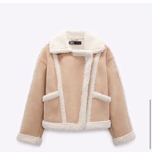 Zara DOUBLE FACED JACKET WITH FAUX SHEARLING LIGHT CAMEL in M